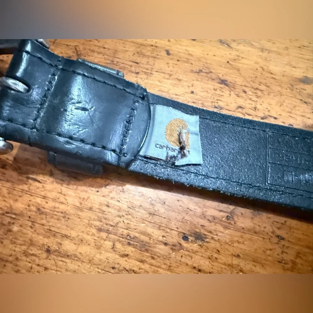 Carhartt Men’s Black Leather Belt Silver Buckle